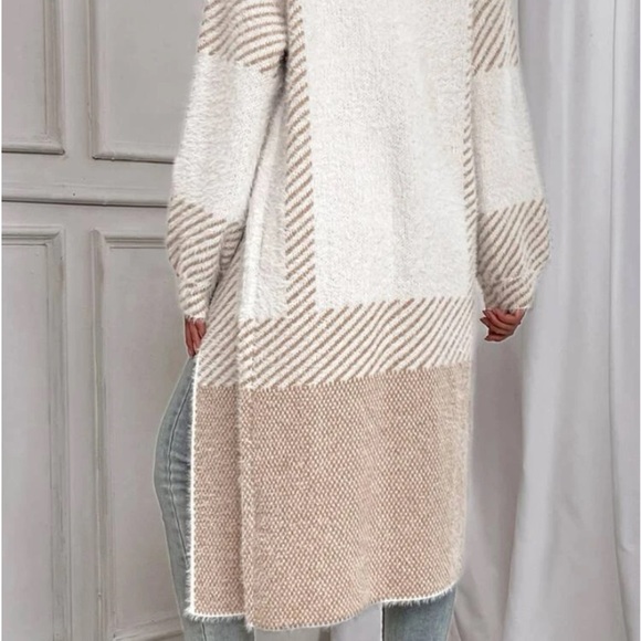 New striped open front long cardigan sweater - Picture 9 of 12